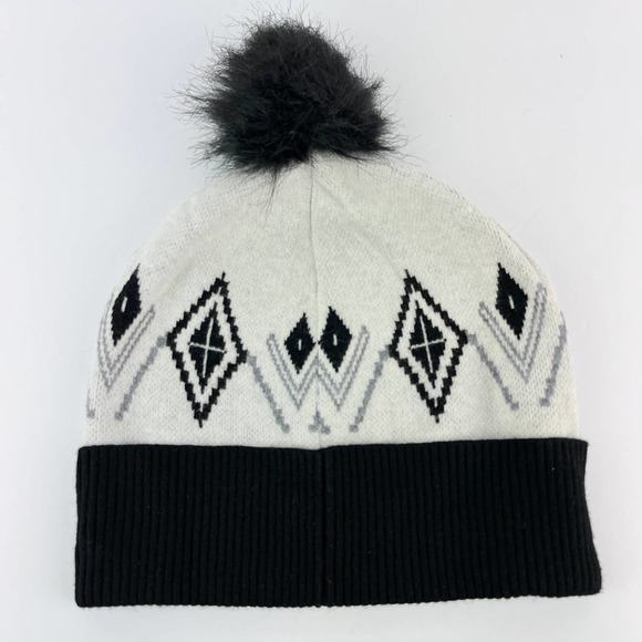 Tahari Women's Knit Ski Cap Geometric Design Fluffy Tassel - Picture 4 of 5